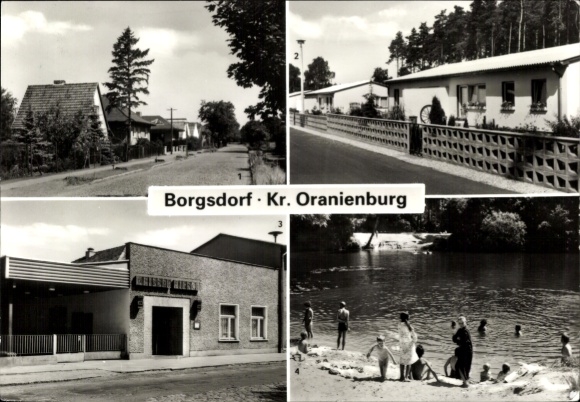 Postcard Borgsdorf Hohen Neuendorf near Berlin, Gasthaus Weißer Hirsch, Hubertusbad, street view