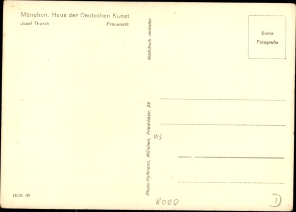 Postcard plastic by Josef Thorak, female nude, HDK 96