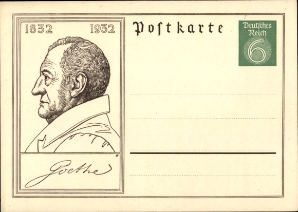 Postwaardestukken-ansichtkaartenschrijver Johann Wolfgang von Goethe, 1932, 100-jarig jubileum
