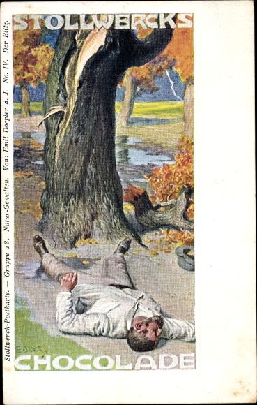 Künstler Ak Doepler, Emil, Stollwerck Reklame, Gruppe 18 No. IV, Naturgewalten, Der Blitz,toter Mann