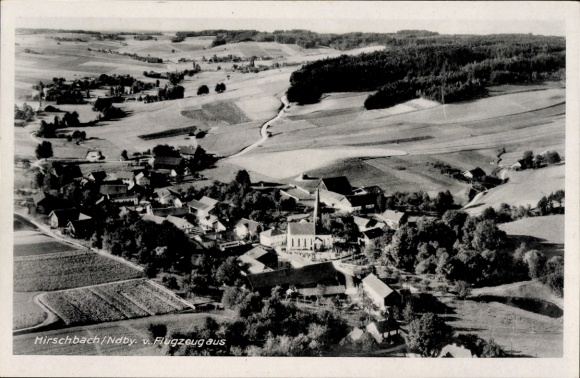 Postcard Hirschbach Lower Bavaria, aerial photograph