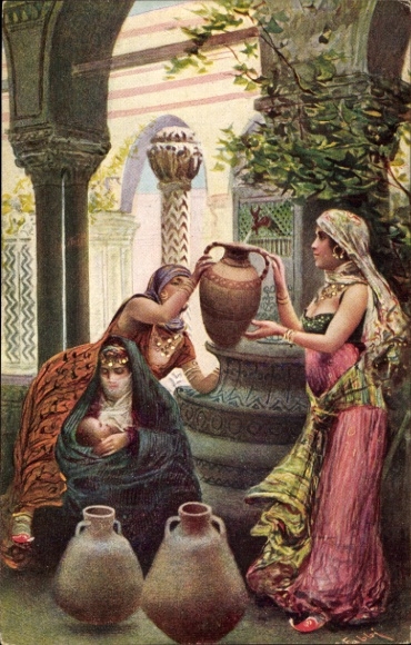 Artist Postcard Fabbi, Women at the Fountain