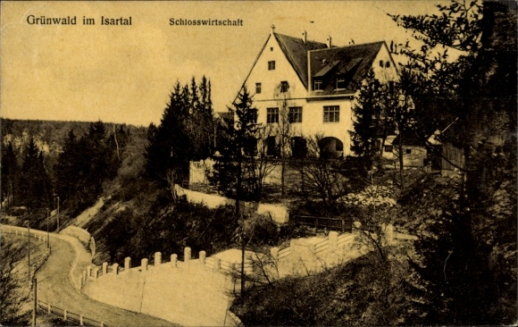 Postcard Grünwald in the Isar Valley, castle restaurant