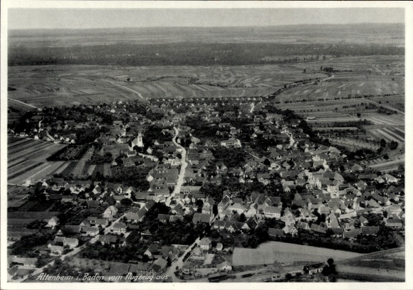 Postcard Altenheim Neuried in Baden, aerial view of Baden, landscape with houses