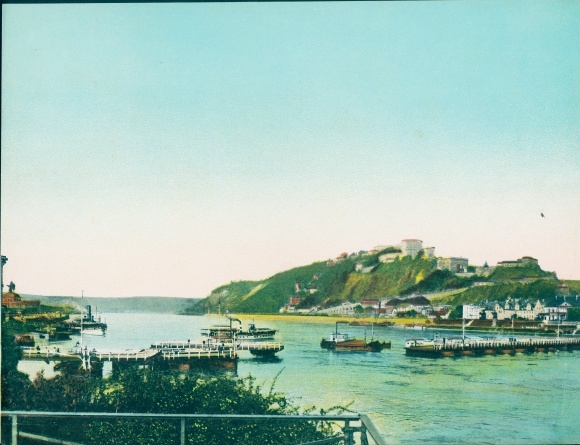 Chromo photo Ehrenbreitstein Koblenz am Rhein, ship bridge