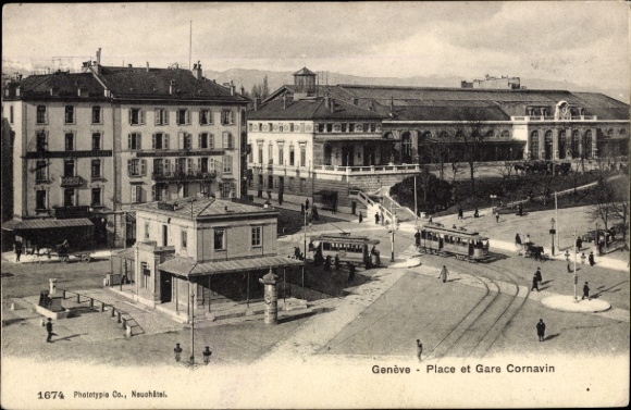 Ak Genève Genf Stadt, Place et Gare Cornavin