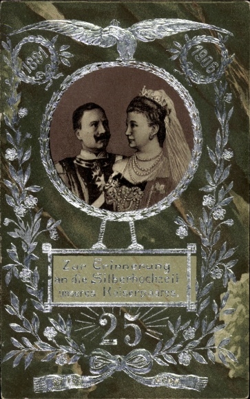 Präge Ak Silberhochzeit des Kaiserpaares, Kaiser Wilhelm II., Kaiserin Auguste Viktoria