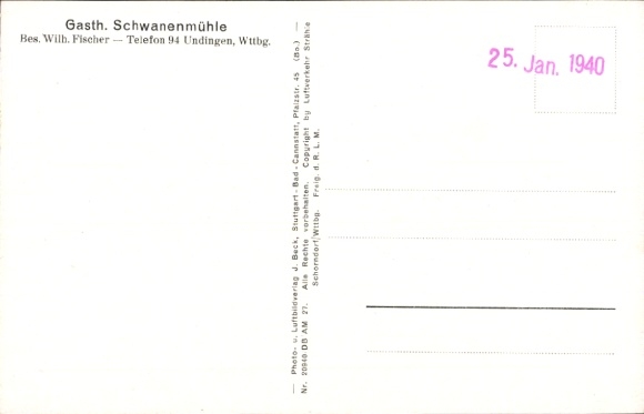 Postcard Undingen Sonnenbühl in Württemberg, aerial photograph, Gasth. Schwanenmühle