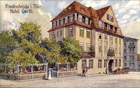 Artist Postcard Friedrichroda in the Thuringian Forest, Hotel Gerth