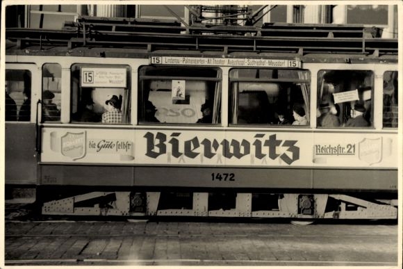 Photo Leipzig, tram line 15, car 1472, advertising Bierwitz, Reichsstraße 21