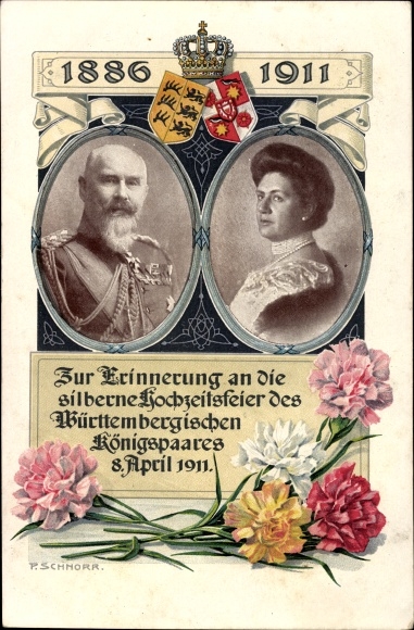 PC King Wilhelm II of Württemberg, Marie zu Waldeck and Pyrmont, silver wedding 1911, coat of arms
