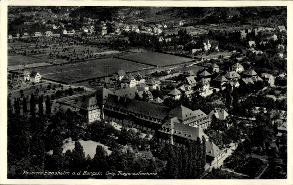 Postcard Bensheim on the Bergstraße Hessen, aerial view of barracks numerous houses visible
