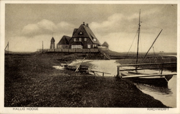 Postcard Hallig Hooge in North Friesland, Kirchwerft