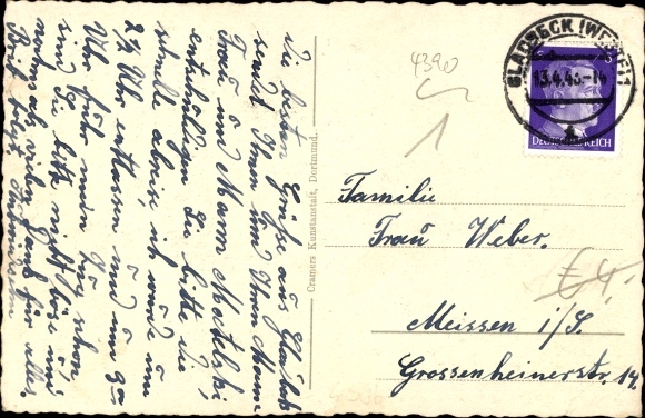 Postcard Gladbeck in the Ruhr area, post office, coal mine, swimming stadium, Wittringen house, stadium