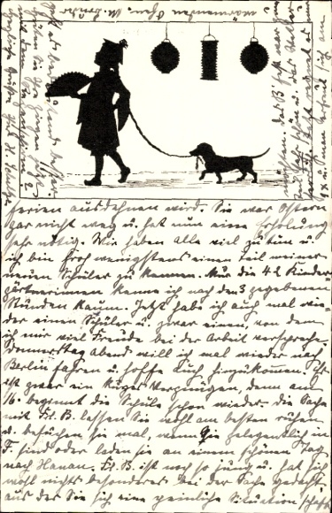 Paper cutting artist Postcard Carus, Girl with dachshund