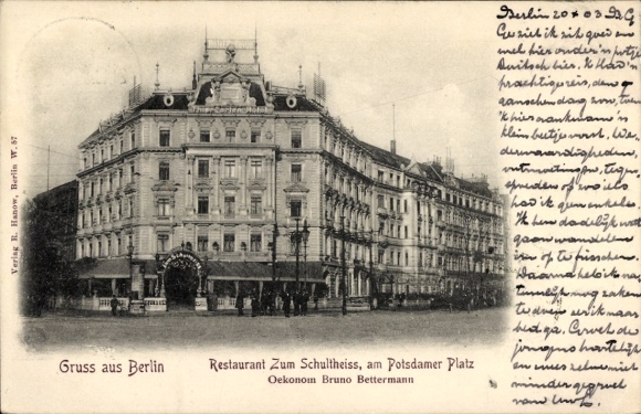 Ak Berlin Tiergarten, Restaurant Zum Schultheiss am Potsdamer Platz