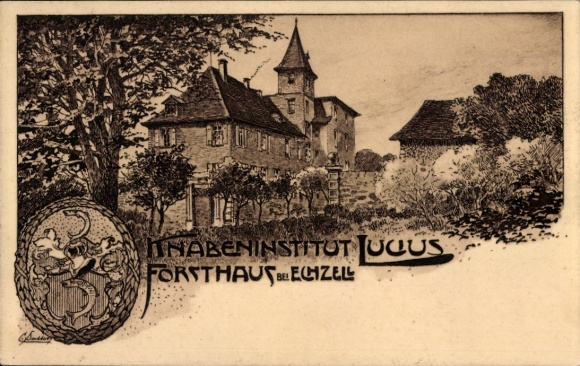 Coat of arms artist Postcard Forsthaus Echzell in Wetteraukreis Hessen, Knabeninstitut Lucius
