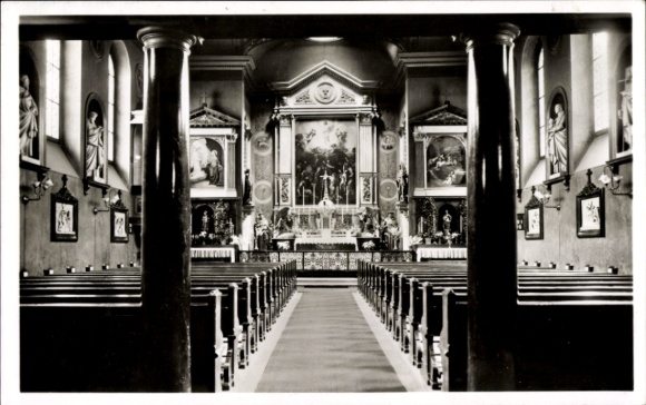 KP Stockholm Szwecja, Katolska kyrkan, S.ta Eugenia, widok wnętrza, ołtarz, obraz