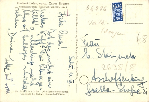 Postcard Schwabbruck in Upper Bavaria, aerial photograph