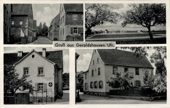 Postcard Geroldshausen Lower Franconia, bakery, street sections, general view