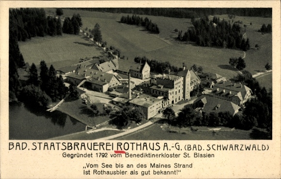 Postcard Bad Wildbad in the Black Forest, aerial view of the Rothaus Brewery, founded in 1792, Benedictine monastery