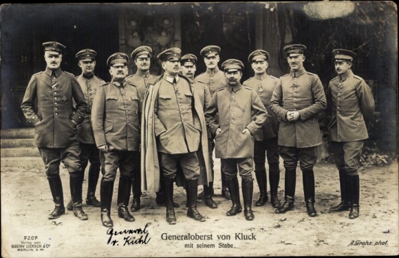 Postcard Generalobert Alexander von Kluck with his staff, uniforms, Liersch 7207