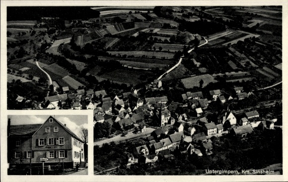 Postcard Untergimpern Neckarbischofsheim Baden, aerial photograph, Gasthaus z. Adler