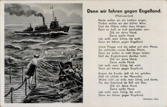 Lied Künstler Ak Schamburger, H., Denn wir fahren gegen Engelland, Hermann Löns