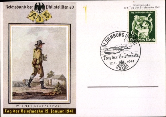 Ak Wiener Klapperpost, Tag der Briefmarke, 12 Januar 1941, KDF