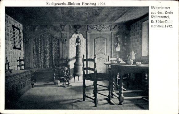 Ak Flensburg in Schleswig Holstein, Wohnzimmer, Kunitgewerbe-Museum, Flensburg 1905, Weiterbüttel