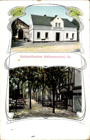Art Nouveau Postcard Seifhennersdorf in Upper Lusatia Saxony, Waldschlösschen, garden with tables