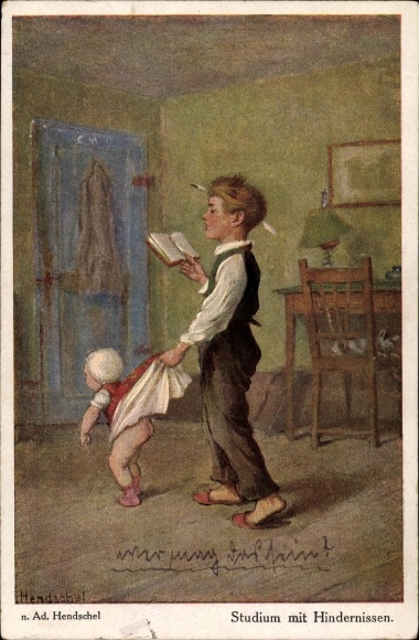 Kunstenaarskaart Hendschel, Albert, studie met hindernissen