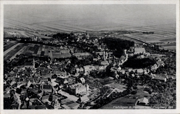 Postcard Flehingen Oberderdingen in Baden, aerial photograph