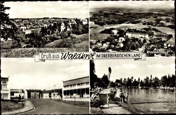 Postcard Waldbröl in Oberbergisches Land, panorama, lido, hospital