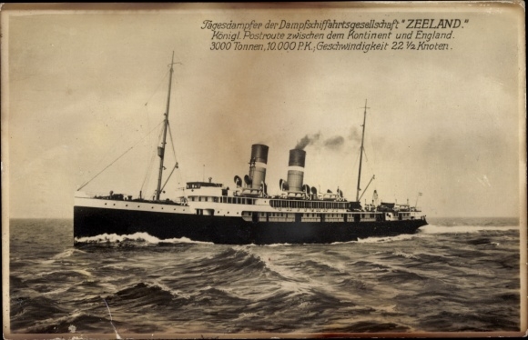 Postcard day steamer of the Zeeland steamship company, mail steamer