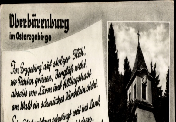 Ak Oberbärenburg Altenberg im Erzgebirge,  im Erzgebirge, ruhige Landschaft, kleine Kirche, idyll