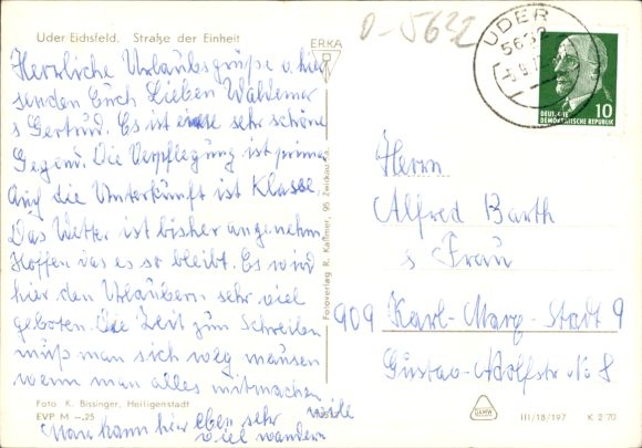 Postcard Uder in Eichsfeld Thuringia, Street of Unity, Car