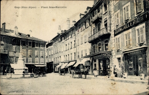 Postcard Gap Hautes Alpes, historical architecture, town square, horse, fountain