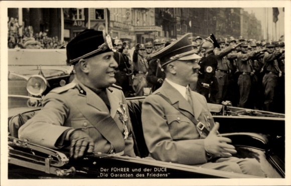 Postcard Führer and Reich Chancellor Adolf Hitler, Benito Mussolini, The Guarantors of Peace, State Meeting