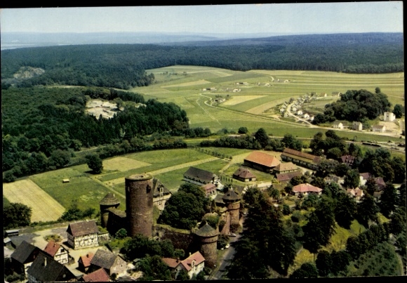 Postcard Trendelburg in Hesse, castle hotel guest house, panorama