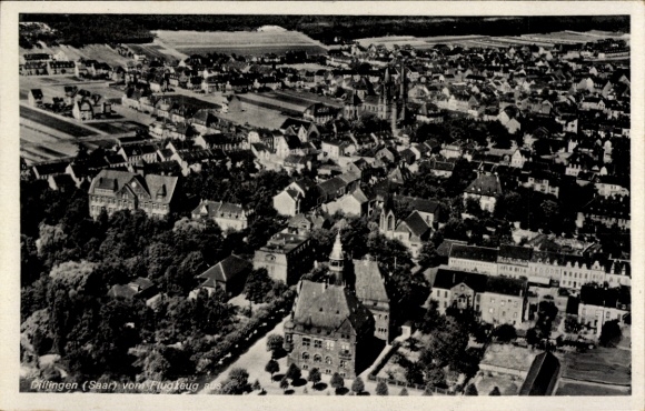 Postcard Dillingen in Saarland, aerial photograph