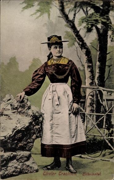 Picture Tyrolean traditional costumes, young woman from the Lower Inn Valley