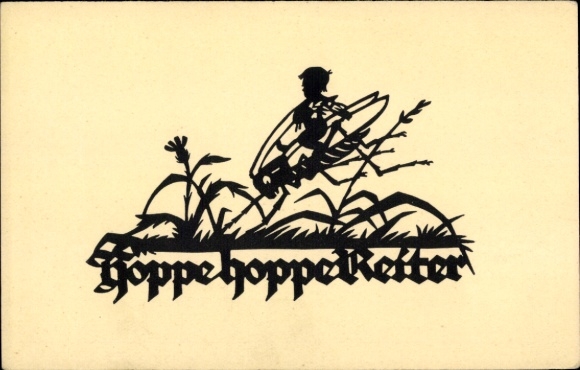 Paper cut Postcard Schwindt, AM, Hoppe Hoppe rider, grasshopper