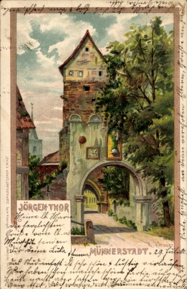 Artist Chromo-Litho Kreuzer, K., Münnerstadt in Lower Franconia Bavaria, Jörgentor