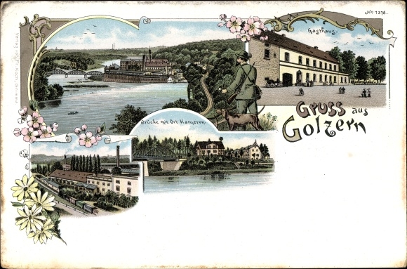 Litho Golzern Nerchau Grimma in Sachsen, Gasthaus, Brücke, Kamerun, Panorama