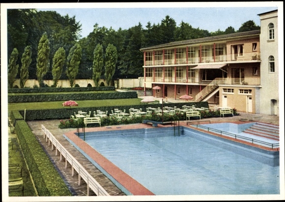 Postcard Breitscheid Ratingen North Rhine Westphalia, Hotel Krummenweg, owner J. Doerenkamp, swimming pool