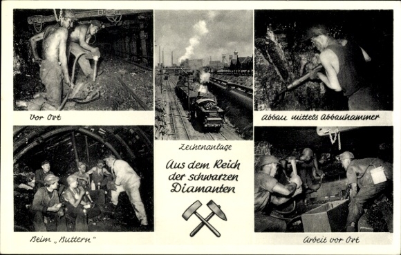 Ak Bergbau, Abbau mittels Abbauhammer, Beim Buttern, Bergleute