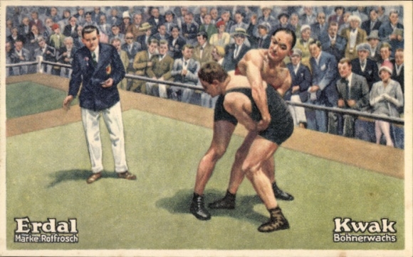 Collector's picture Erdal-Kwak series picture, Rotfrosch brand, floor wax, wrestling, bantamweight