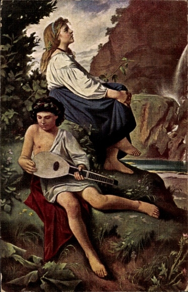 Artist Postcard Feuerbach, Anselm, lute player