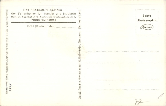 Postcard Bühl in Baden, aerial photograph, Friedrich-Hilda-Heim